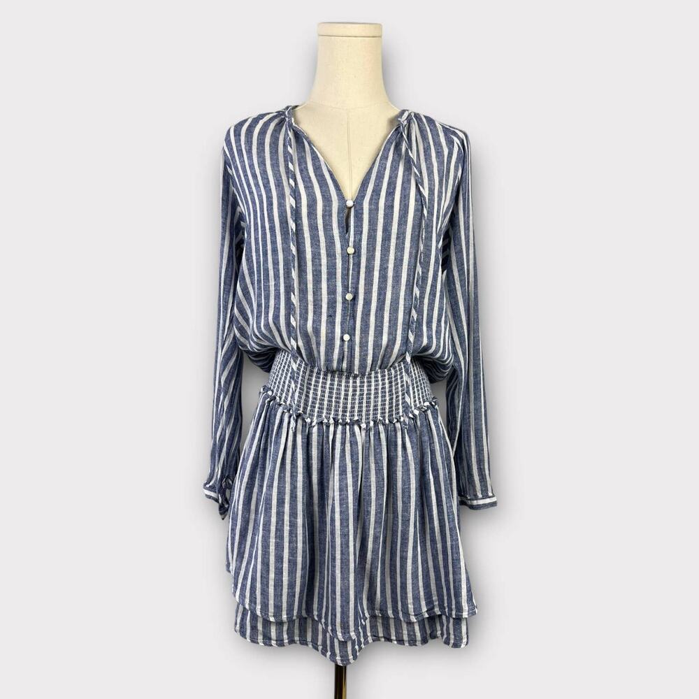 Rails Jasmine Smocked Striped Long Sleeve Dress in Parisian Blue Medium